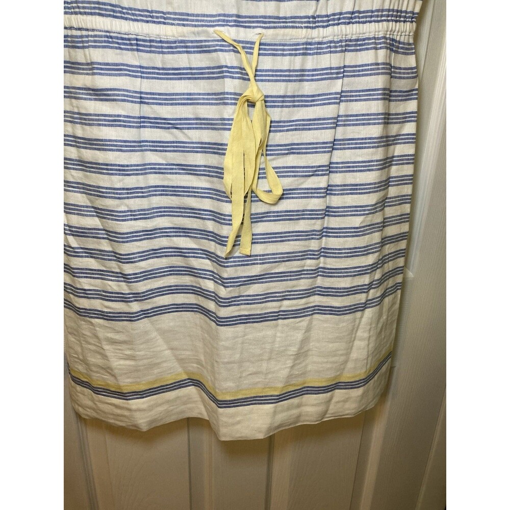 LOFT Blue White Yellow Striped Sheath Dress Sleeveless Linen Rayon Size 12 - Picture 3 of 6